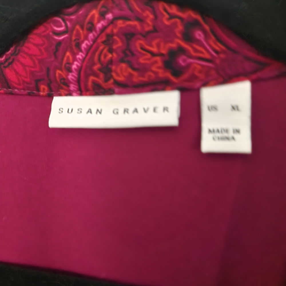 Susan Graver Paisley Burgundy Ponte Knit Blazer - Picture 4 of 7